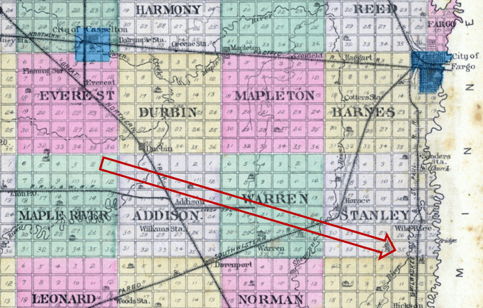 1880 Southern Cass County ND Estimated Tornado Track